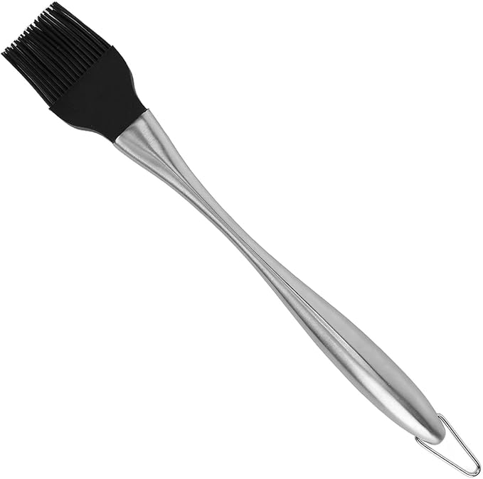 Silicone Basting Brush with Stainless Steel Handle | Heat Tolerant Up to 450°F for Baking/Grilling/BBQ | Food - Safe & Dishwasher Safe Oil & Sauce Brush (430 curved handle large black)