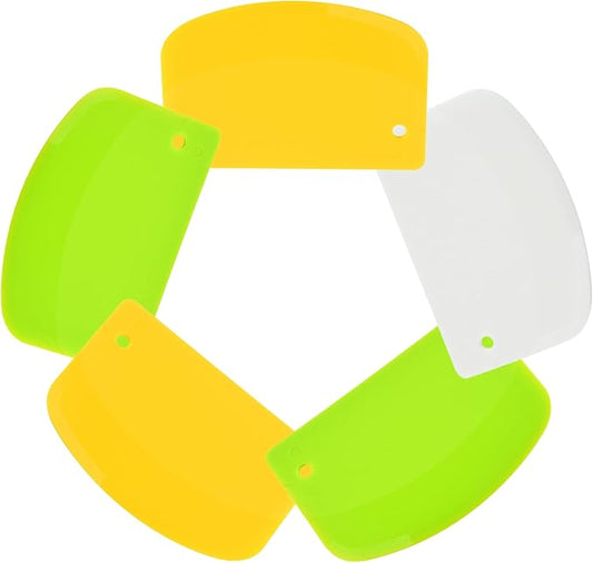 5 Pack Dough Scraper, 5.3 x 3.6 Inch Plastic Bench Scraper, Bowl Spatula, Kitchen Pastry Cutter Tool for Bread Dough, Pastry, Pizza, Baking Cake (Green,Yellow,White)