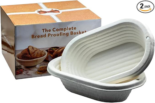 Wood Pulp Oval 1kg Groove Banneton Bread Proofing Basket, Sourdough Proofing Basket, Non-Stick Batard Brotform Sourdough Bread Baking Supplies, 2 Pack