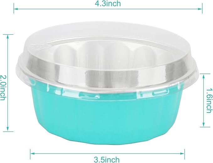 Beasea 8 oz 50 Pack Disposable Ramekins with Lids, Aluminum Cups for Baking Elegant Blue Aluminum Foil Cups Creme Brulee Muffin Cupcake Baking Cup Mini Pudding Cups for Party Wedding Birthday