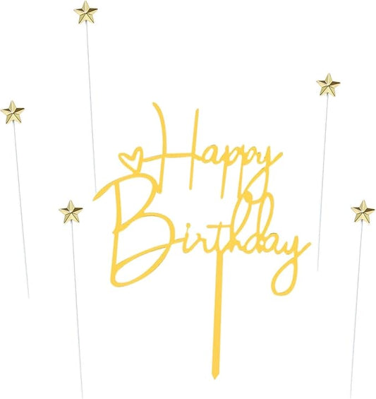Happy Birthday Cake Topper Birthday Cake Decoration Party Cake Supplies (Golden stars golden cake topper)