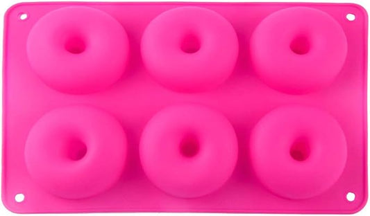 Magik 1-2 Pack Silicone 6 Cavity Donut Mold Donut Mould Pan Baking Tray Bagels Cake Biscuit Muffins Daily Party Events (1, Hot Pink)