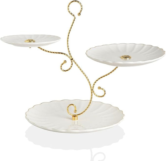 Sweejar 3 Tier Ceramic Cake Stand Wedding, Dessert Cupcake Stand for Tea Party Serving Platter (Bright White)
