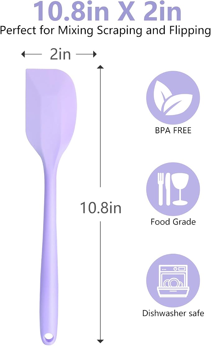 Purple Rubber Spatula for Kitchen Use, 10.8In Silicone Spatulas for Cooking Heat Resistant, Flexible Small kitchen Spatula for Kitchen Nonstick Cookware