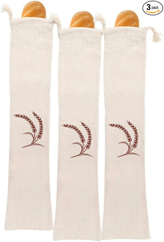 XZJMY Bread Bags for Homemade Bread,Linen Bread Bags,Reusable Breads Bags,Bread Storage for Artisan Bread - Bakery & Baguette (25.2"x5.7")