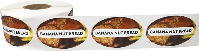 Banana Nut Bread Grocery Store Food Labels 1.25 x 2 Inch Oval Shape 500 Total Adhesive Stickers