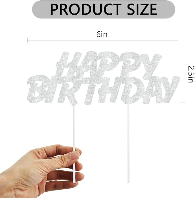 BEISHIDA silver HAPPY BIRTHDAY Cake Topper, Happy Birthday Cake Bunting Decor,Birthday Party Decoration Supplies，Photo Booth Props