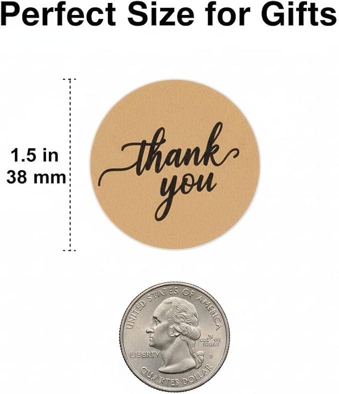 500pcs Thank You Stickers Roll – 1.5" Round Kraft Paper Labels with Black Script – Self-Adhesive Stickers for Small Business Packaging, Paper Bags, Gift Boxes Envelopes