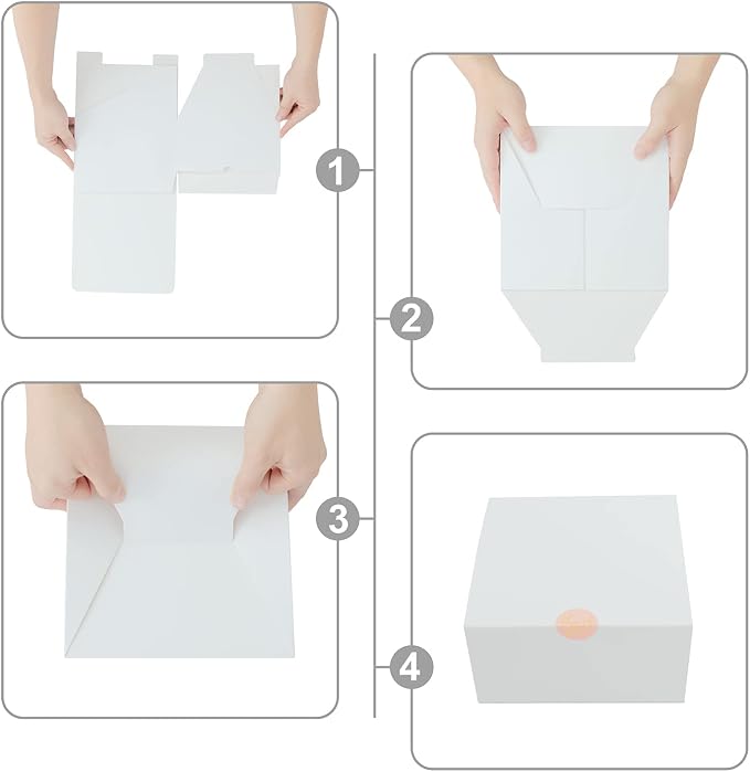 YUEFANBOX 12 Pack White Gift Boxes, 8x8x4in, with Lids, 80ft Twine, Stickers & Tape, Easy Assemble for Bridesmaid Proposal, Wedding, Party Favors