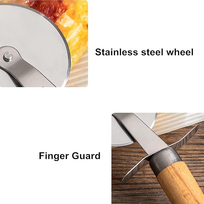 Larger Pizza Cutter Wheel with 3.54'' Stainless Steel Wheel, Pizza Slicer with Non-Slip Wooden Handle, Pizza Wheel for Pies Waffle Bread Dough Cookies Cake Pie Server