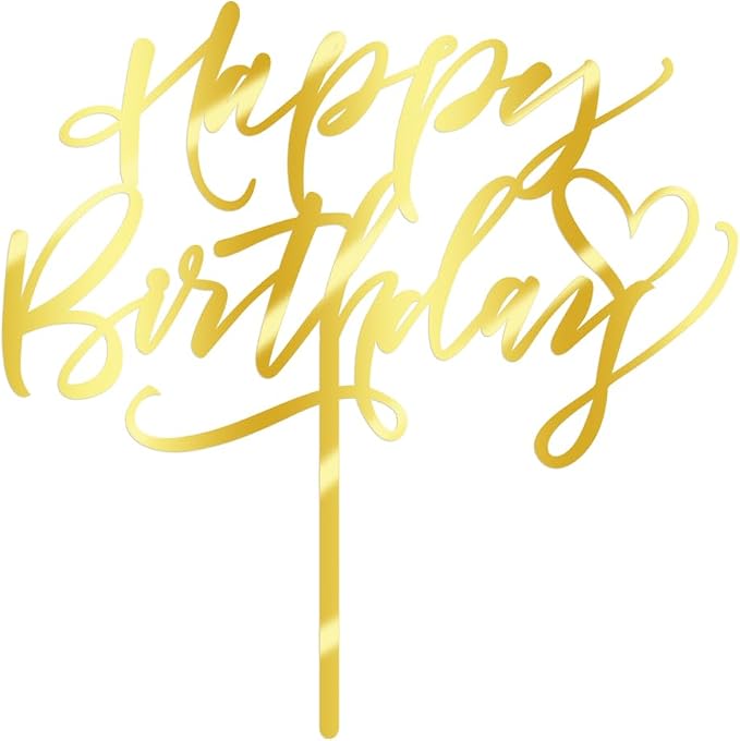 Happy Birthday Cake Topper, Gold Mirror Acrylic Cake Decorations | Cake Sign Decorations, For Boy Girl Children or Adults, Birthday Party Decoration Ideas, Anniversary/Birthday Party Supplies