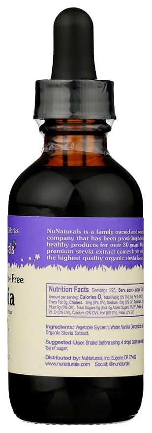 NuNaturals Liquid Stevia, Sugar-Free Sweetener, Plant-Based Sugar Substitute, Zero Calorie, Vanilla Alcohol Free, 2 oz (Pack of 2)