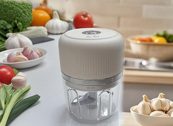 Electric Garlic Chopper, USB Chargeable Mini Food Processors 250ML (White)