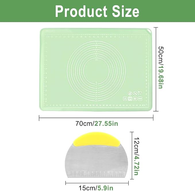 28" x 20"Silicone Baking Mat, Extra Thick Dough Rolling Mat with Measurements and Edge Heightening, Non-stick Food Grade Silicone Pastry Mat for Pastry, Bread, Cookies