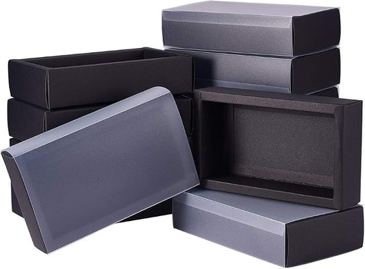 BENECREAT 12 Packs Large Black Kraft Paper Gift Box Rectangle Drawer Box with Clear PVC Windows 6.5x4x1.5 for Wedding Party Treats, Bakery, and Valentine's Gift Packaging