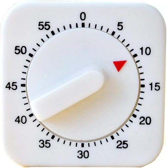 Square 60 Minute Mechanical Timer - Visual Cooking Timer with Loud Alarm - No Batteries Required - Ideal for Cooking, Baking, and Kitchen Management - White