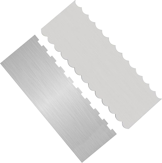 8.7 Inch Stainless Steel Cake Scraper, Double Sided Patterned Edge Stripe Edge Smoother Scraper Cake Decorating for Mousse Butter Cream, 2 Pieces