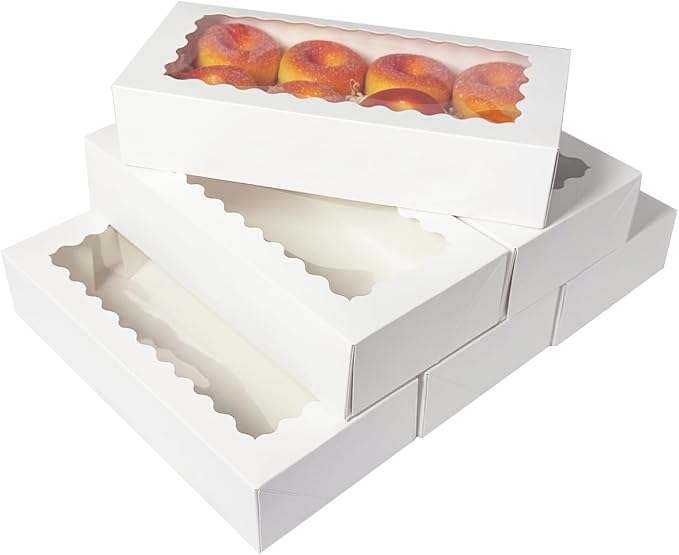 qiqee Auto-pop up 12x5.5x2.5 Inch White Cookie Box with Window 30Pcs Pastry Macaron Bakery Box For Packaging