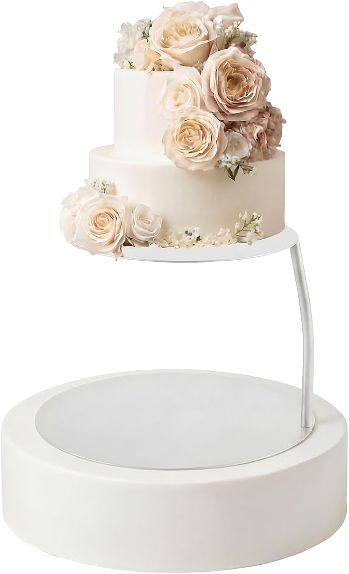LemonRoad 6''+8'' White Floating Cake Stand 2 Tier Metal Wedding Cake Stand Spacer Separator Round Decorative Dessert Display Riser Pastry Holder for Birthday Anniversary Party Centerpiece (Classic)