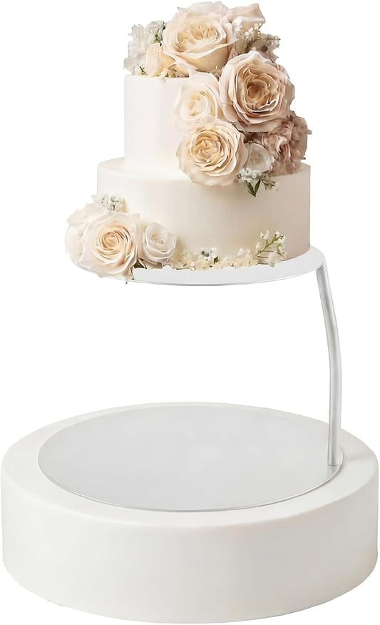 LemonRoad 6''+8'' White Floating Cake Stand 2 Tier Metal Wedding Cake Stand Spacer Separator Round Decorative Dessert Display Riser Pastry Holder for Birthday Anniversary Party Centerpiece (Classic)