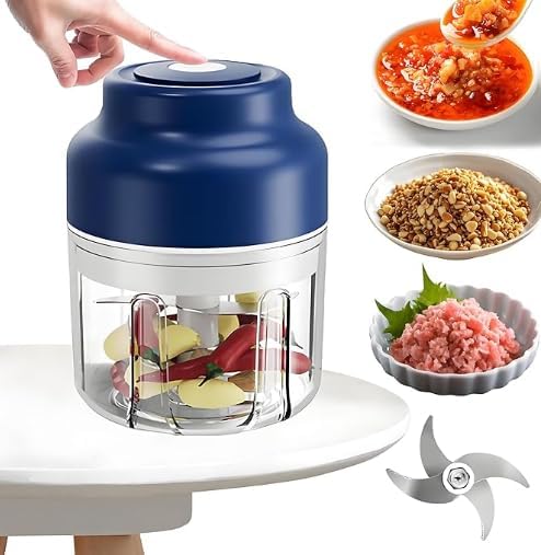 Electric Food Chopper, Mini Vegetable Chopper, Cordless Food Processor With 6 Stainless Steel Blades, USB Rechargeable Kitchen Helper For Garlic Onion Vegetables, Portable Design, 320ml Bowl Capacity