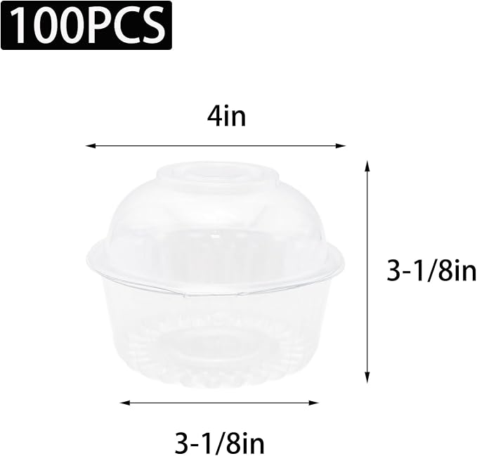 100pcs 3.86x3.86x3.15in Clear Clamshell Containers - BPA-Free Plastic Cupcake Boxes for Mini Bundt Cakes, Cake Slices & Desserts (Dome Lids, Bulk Pack) for Home & Events