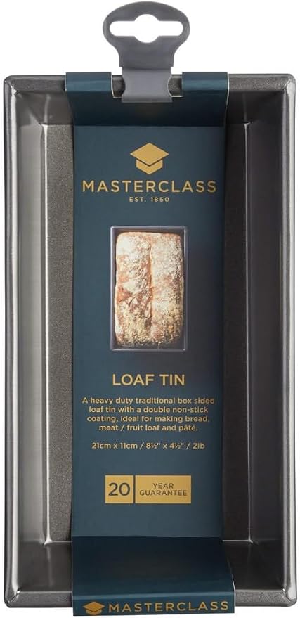 MasterClass KCMCHB20 2 lb Loaf Tin with PFOA Non Stick, Robust 1 mm Carbon Steel, 21 x 11 cm Bread Pan, Grey