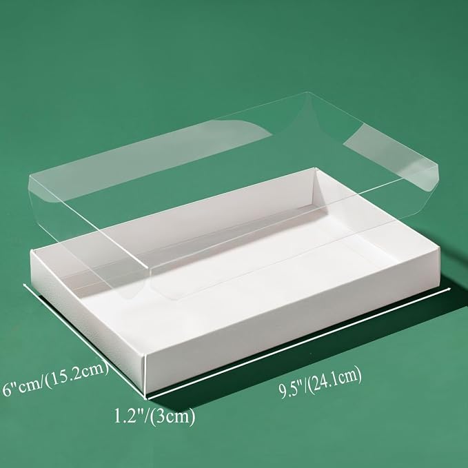 RomanticBaking 24 Pack 9 1/2" x 6" x 1 1/4" Clear White Cookie Boxes with Full Window,Bakery Cakesicle Boxes Macaron Boxes for Christmas Valentine's Halloween Easter Father's Mother's Day Wedding