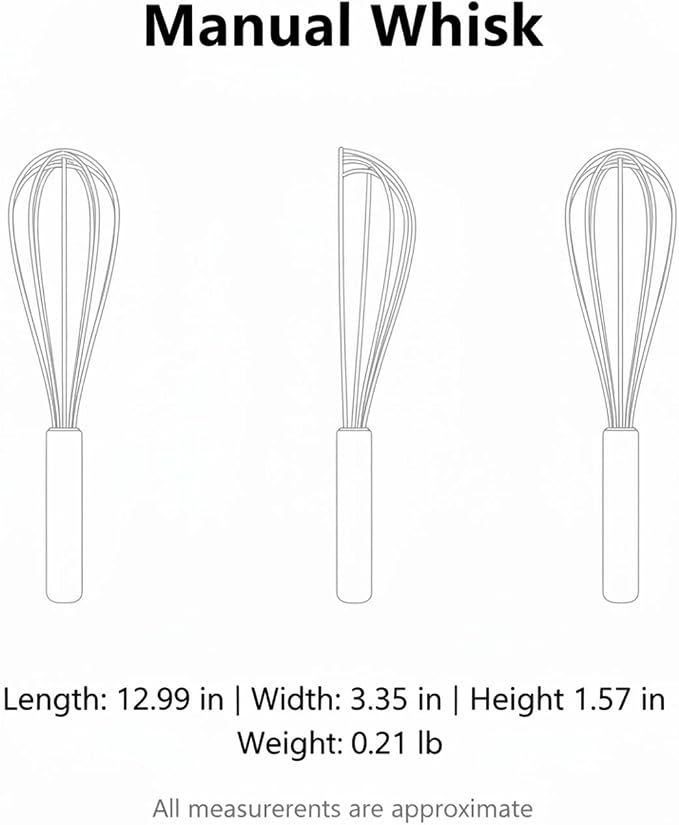 Easy-Use Manual Whisk with Silicone Head and Beech Wood Handle for Coated Cookware, 13-Inch Egg Beater