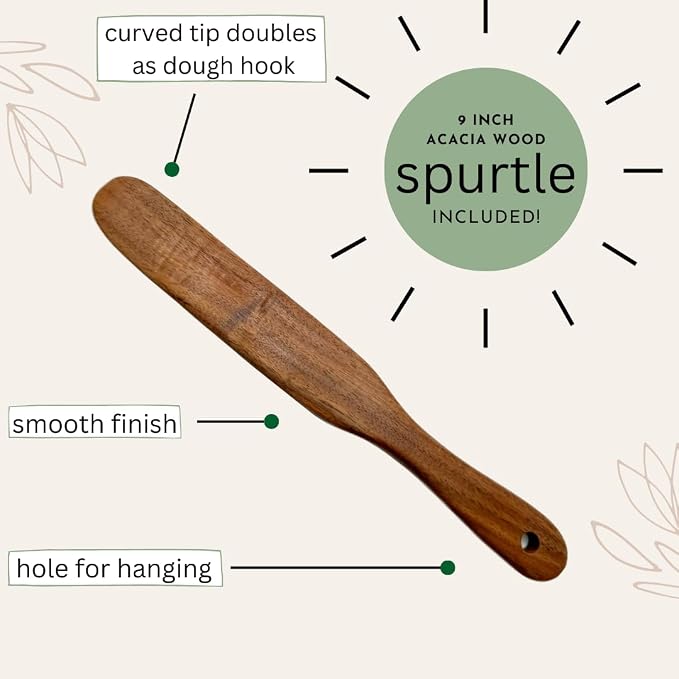 Sourdough Starter Kit - Sourdough Kit Includes Wooden Spurtle, Wide Mouth Jar w/ Bamboo Lid & More - Non-Slip Silicone Base Sourdough Bread Baking Supplies - Bread Making Kit for Beginners & Pros