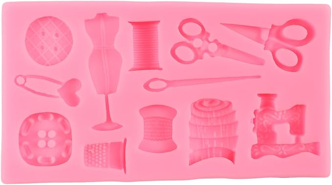 Sewing Tools Silicone Molds Scissors Button Sewing Designer Clothes Fondant Molds Sewing Machine Mold for Cake Decorating Cupcake Topper Chocolate Candy Gum Paste Polymer Clay
