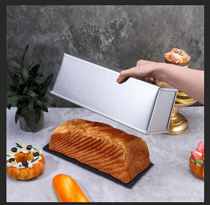 2 Pack Stainless Steel Pullman Loaf Pan with Lid, 13x4 Inch Large Capacity Pullman Loaf Pan With Lid, Non-Stick Pullman Bread Pan Bakeware Steel Bread Toast Box with Cover for Baking Bread Sandwich