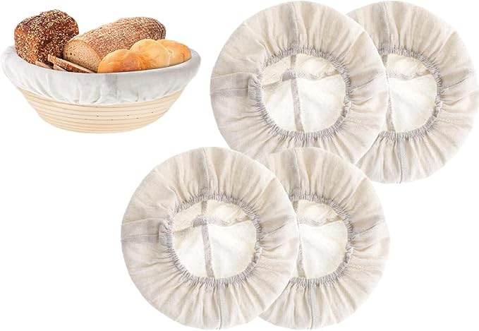 4 Pcs Banneton Proofing Liners,10 Inch Bread Basket Liner,Reusable Rattan Banneton Liner Cloth Cover for Bakery Home Baking,4 Round Proofing Covers