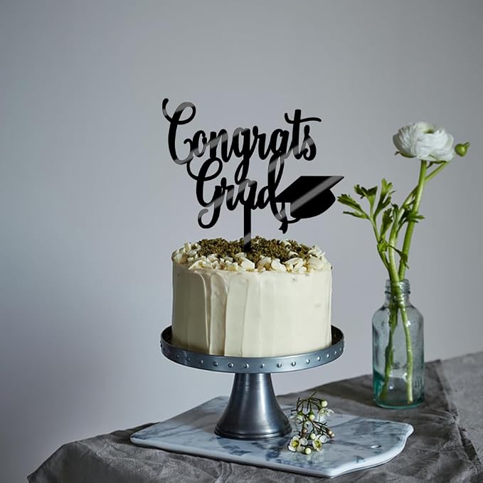 Congrats Grad Cake Topper,2026 Graduation Cake Topper, Congrats Grad Decorations,2026 High School/College/Senior Graduation Party Decorations Supplies. (Congrats Grad Acrylic black)