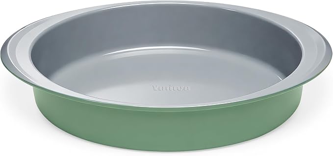 9 Inch Nonstick Round Cake Pan with Handle, Ceramic Coating PFOA PFAS PTFE Free, Aluminized Steel, Oven Safe 550°F, Dishwasher Safe, For Layer Cakes Cheesecakes and Brownies (Pistachio Green)