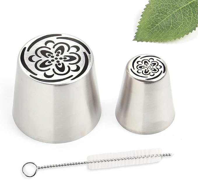 14 PCS Russian Piping Tips Set,Stainless Steel Icing Nozzles for Cake Decorating, Cream Flower Bouquet DIY Cookies, Desserts Baking Tools 1 XXL,1 XL,1 Medium Leaf,10 Piping Bags,1 Brush(S83)