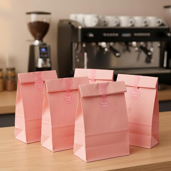 20Sheets(200Pcs) 10x3cm(3.94x1.18inch) Pink Handmade Baking Seal Stickers, Self-Adhesive Food Retail Labels for Bakery, Cakes, Cookies, Candy Jars and Food Packaging