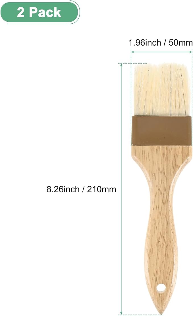 M METERXITY 2-Pack Pastry Brush, Wooden Handle Natural Bristle Basting BBQ Oil Brush for Cooking/Barbecue/Kitchen [2"]