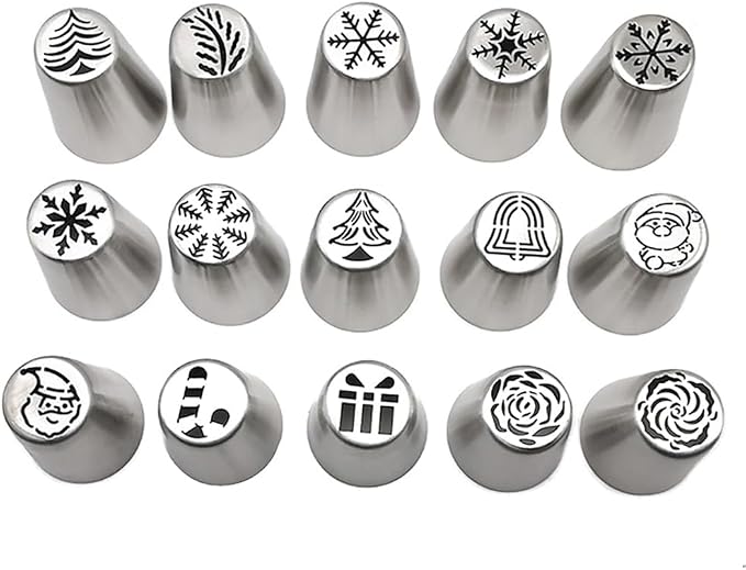 15pcs Christmas Russian Icing Piping Tips Set Flower Frosting Tips Nozzles Stainless Steel Piping Nozzles Cake Decoration