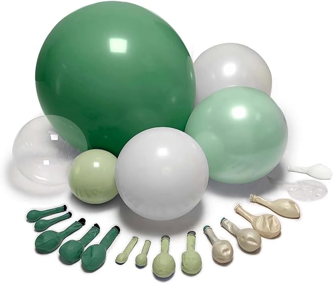 Green White Balloons Double Stuffed Dusty Green Bobo Pearl Balloon Arch Kit Latex Light Olive White Balloon Garland for Bridal Shower Birthday Baby Shower Wedding Anniversary Baptism Decor