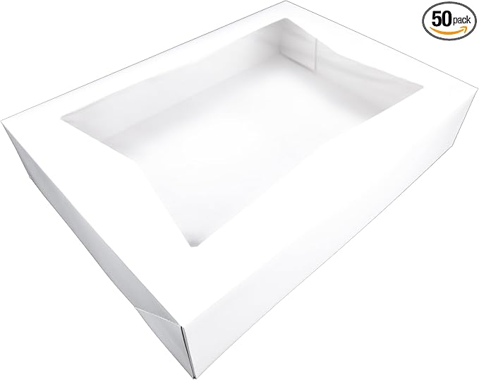 Southern Champion Tray 24433 Paperboard White Window Bakery Box, 19" Length x 14" Width x 4" Height (Case of 50)