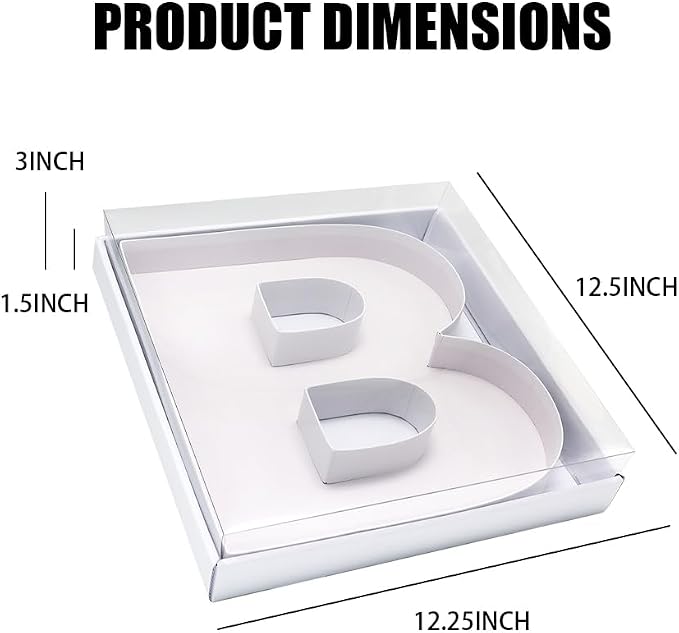 WENPACK 12.5" Cardboard Fillable Letter Shaped Mache Charcuterie Sweets Candy Decorative Box with Clear Lid (White, B)