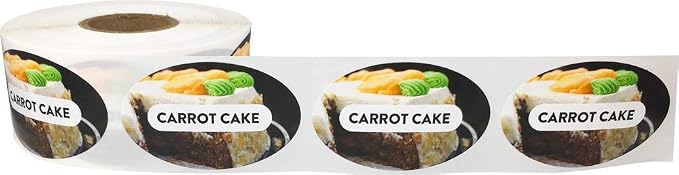 Carrot Cake Grocery Store Food Labels 1.25 x 2 Inch Oval Shape 500 Total Adhesive Stickers