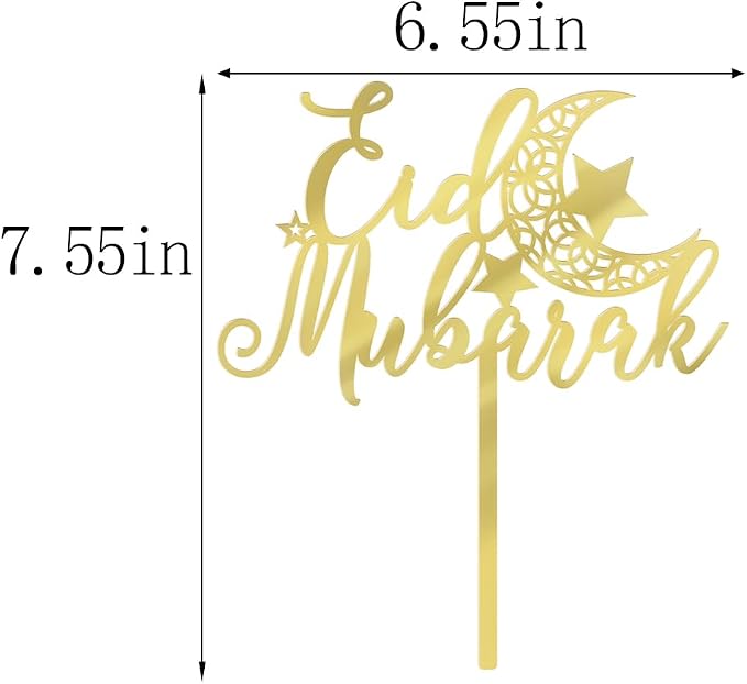 Acrylic gold Eid mubarak Cake Topper, Muslim Islam Eid Festival Party Decorations - Wedding/Baby Shower/Birthday Party Decorations