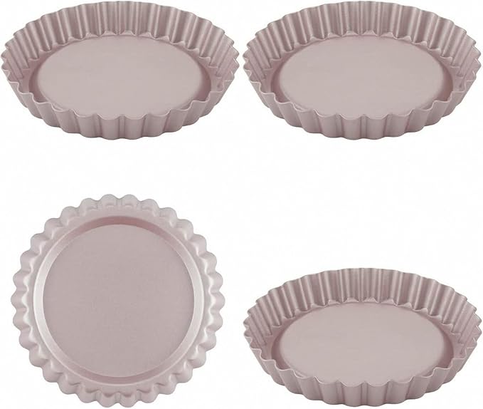 4Pcs Nonstick Mini Tart Pans 4.8 Inch Round Tart Pan Quiche Pan Heavy Duty Fluted Side Tart Molds for Pies, Mousse Cakes, Dessert Baking