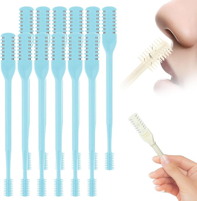 3PCS Nasal Hair Cutter Portable Travel Essentials,2026 Manual 360° Rotating Nostril Hair Removal Tools Double Sided Nose Hair Blade,Nose Hair Cutter for Women Men (Blue, 12 Pack)