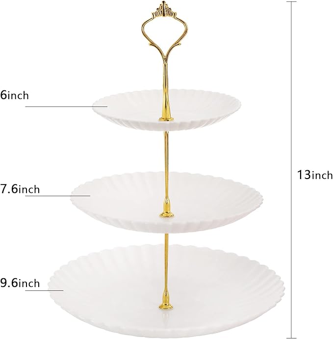 Tosnail 3 Pack 3 Tiers Plastic Cupcake Stand, Round Dessert Stand, Tiered Serving Trays with Gold Rod, Party Serving Trays, Fruit Pastry Holders for Wedding and Party - Assorted 3 Colors