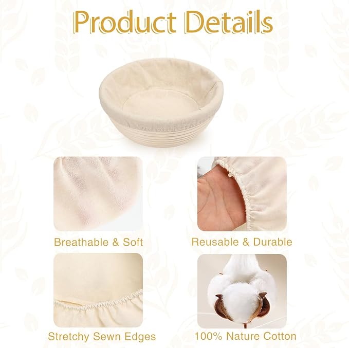 Bread Basket Liner Cloth 6 PCS 10 Inch Round Bread Proofing Basket Cloth Liner Natural Rattan Banneton Basket Liner Proofing Cloth Sourdough Baking Dough Proofing Basket Cover for Home Baking Supplies
