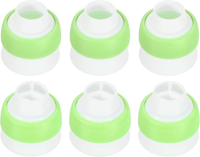 uxcell Piping Bag Couplers, 3Pcs Single Hole and 3Pcs Triple Hole Russian Nozzle Converters for Cake Decoration Tools for Baking, Cooking and Party Decorations, Green