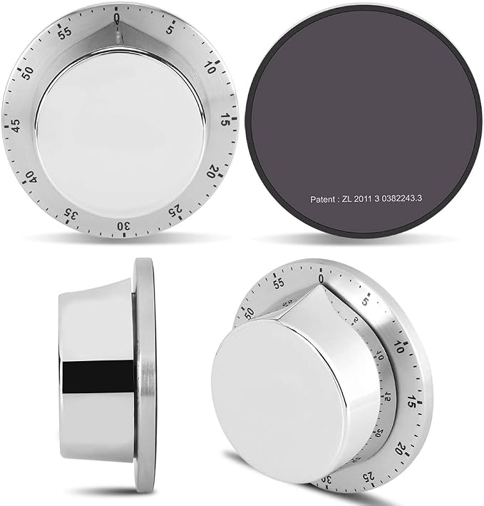Kitchen Timer, Acogedor Mechanical 1-Hour Kitchen Timer, Stainless Steel Countdown Timer, Long Ring, Magnetic Kitchen Timer Clock for Cooking - Silver(Silver)